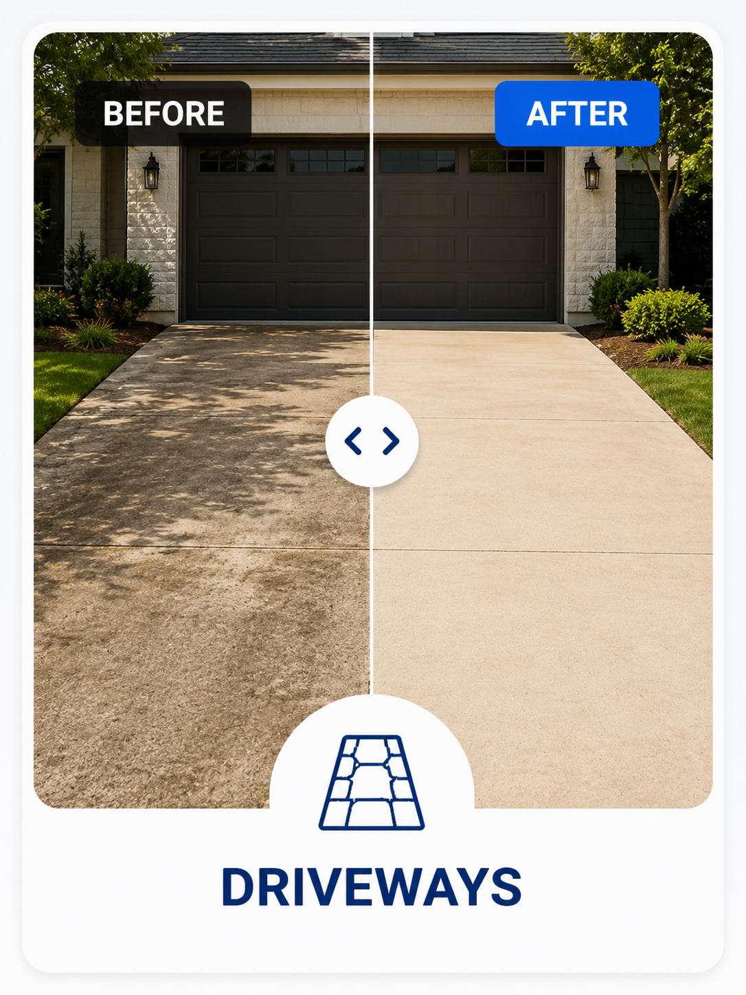 Driveway before and after pressure washing