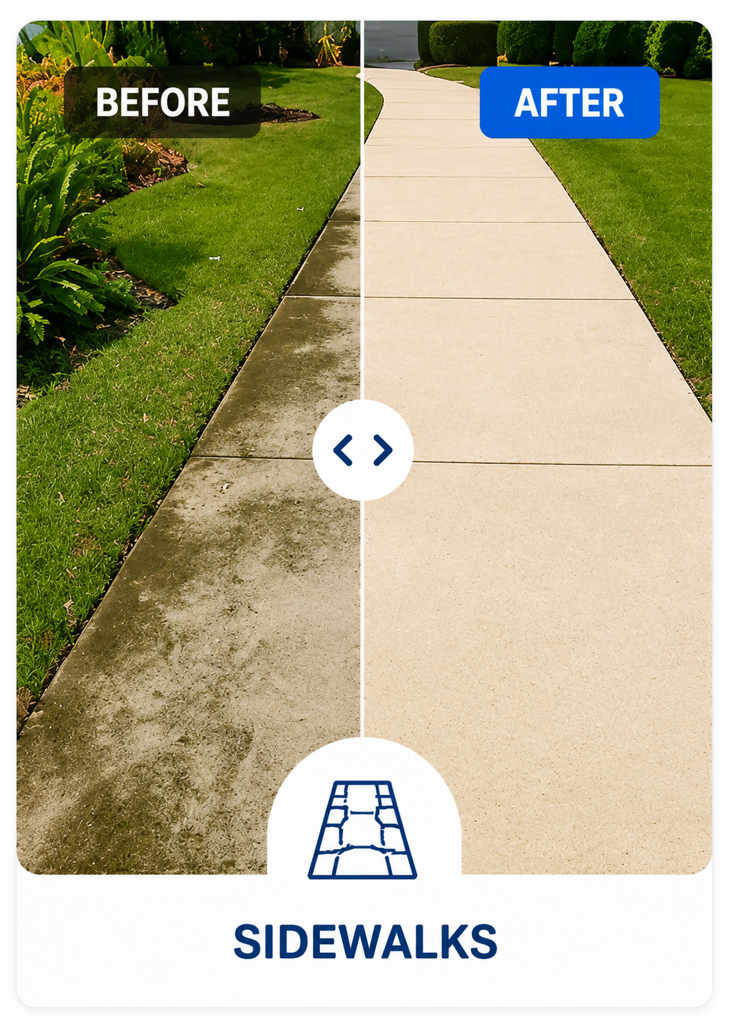 Sidewalk before and after pressure washing