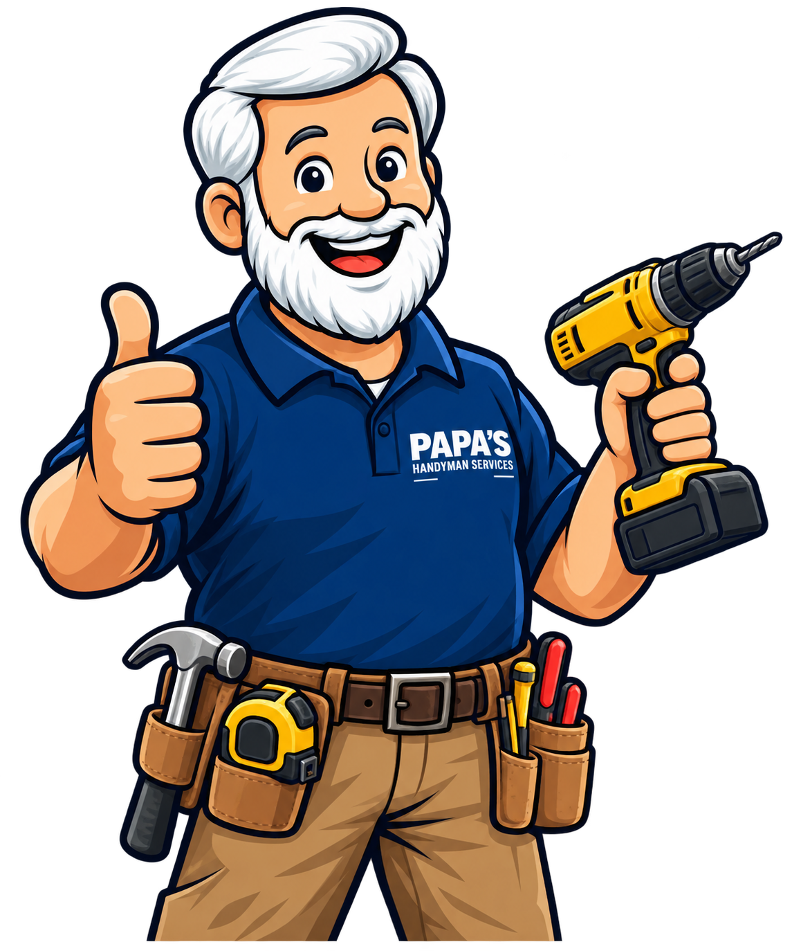 Papa holding a drill and giving a thumbs-up